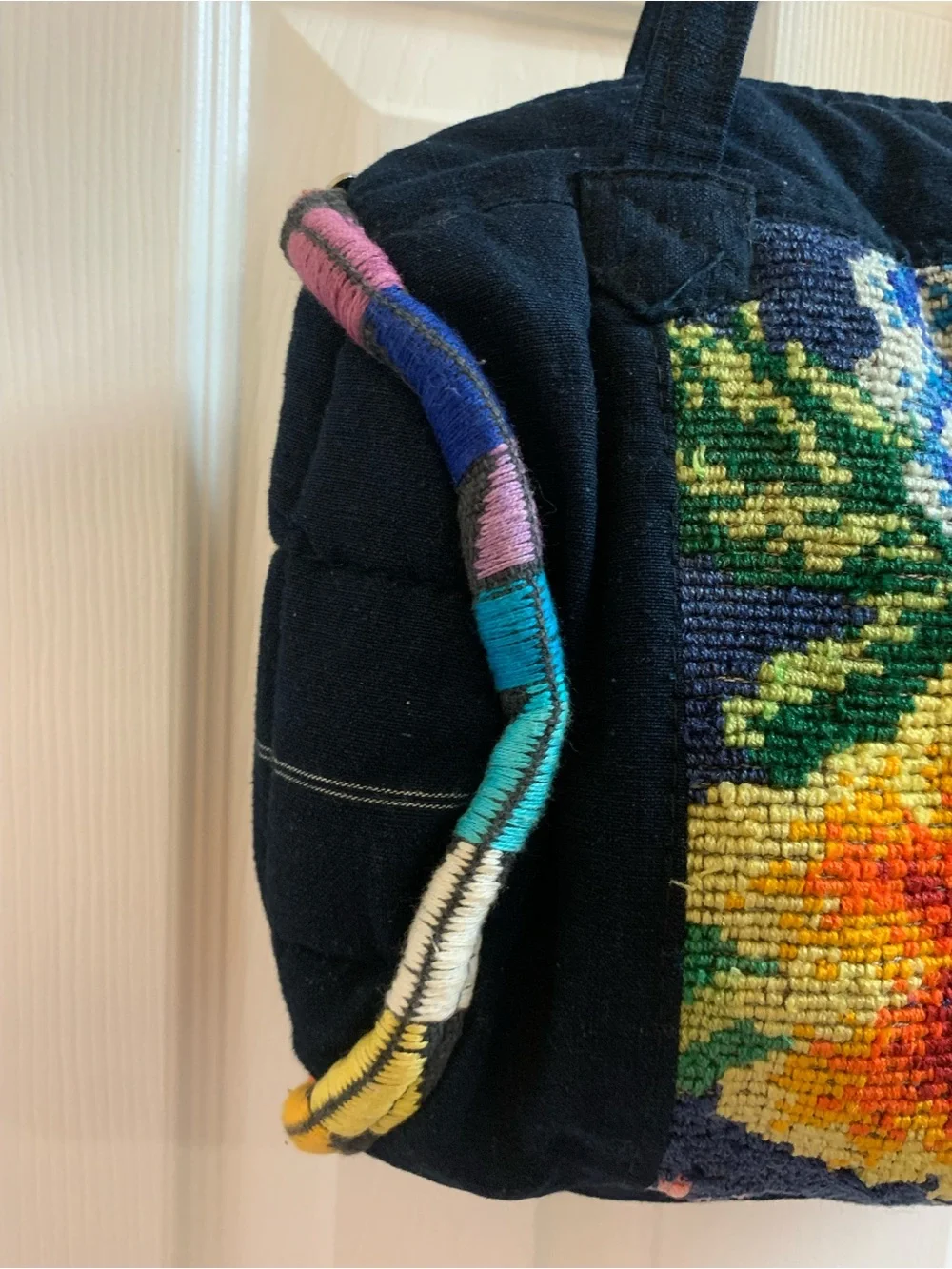 VTG 70s/80s SOMBOL Guatemala Handwoven Huipil Floral Needlepoint Tote Bag